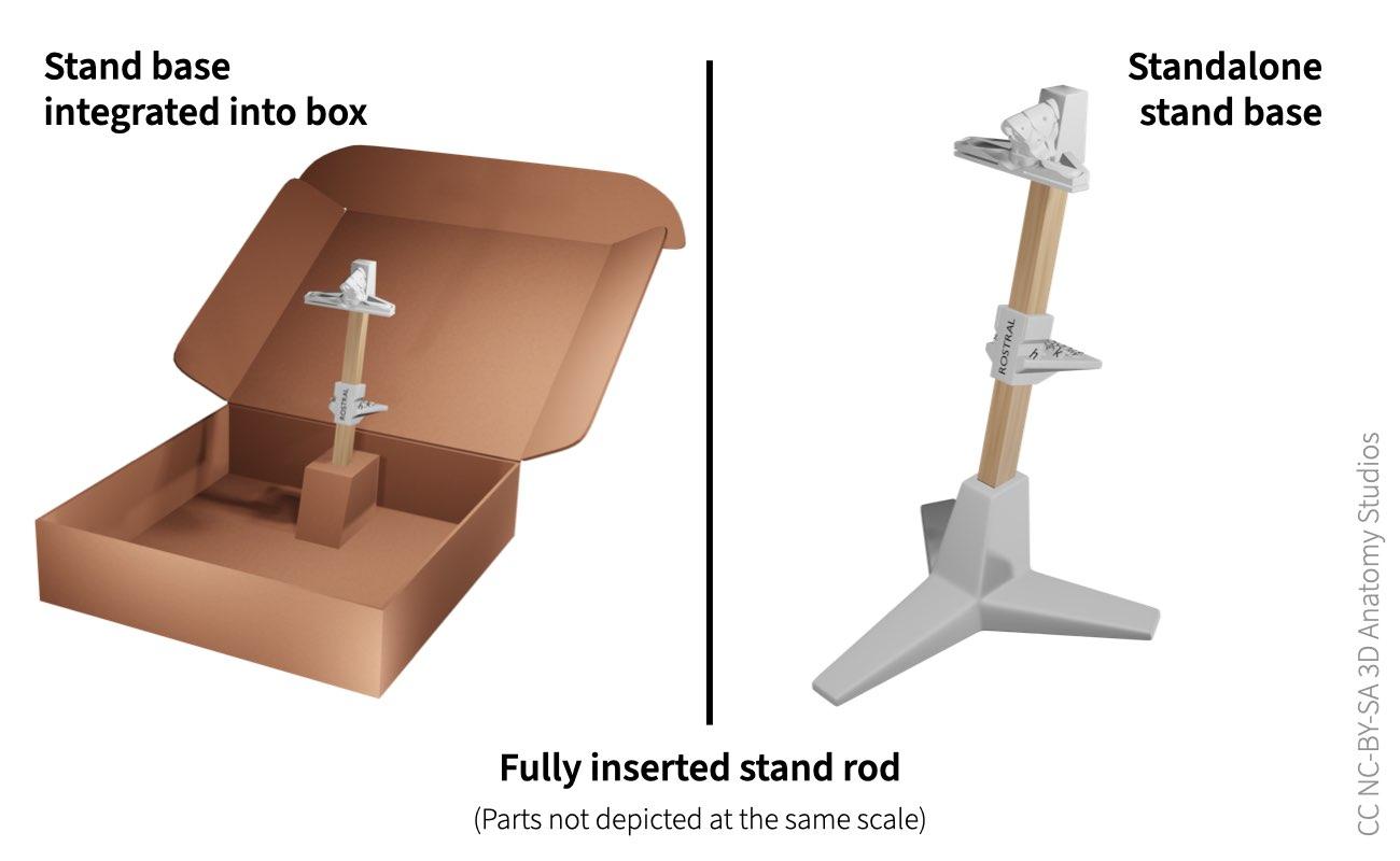 Images of the box-integrated stand and the standalone stand base