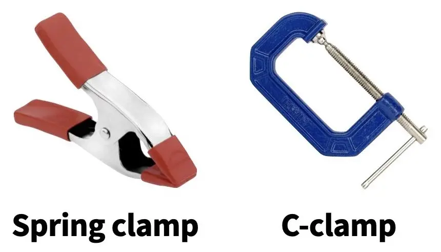 Photos of a spring clamp and a c-clamp with text labels